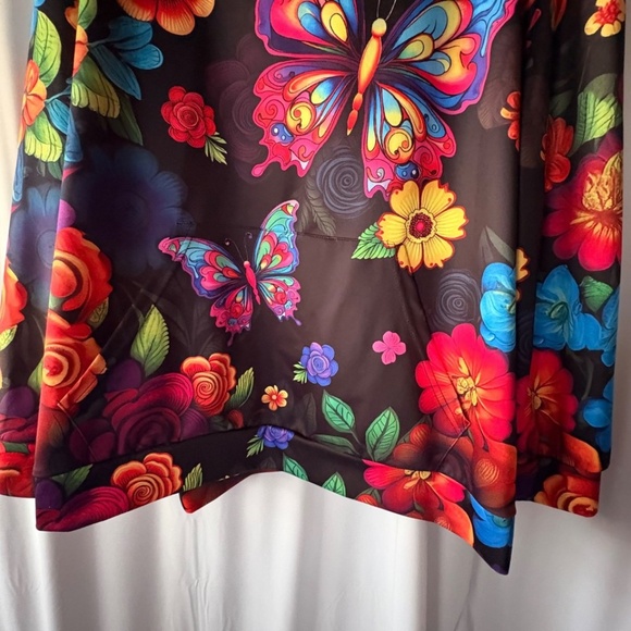 Women's Black & Floral Hoodie Long Sleeve Kangaroo Pocket Plus Size 5XL - Picture 2 of 13